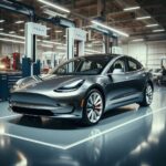 Coche eléctrico en un taller mecánico durante tareas de mantenimiento